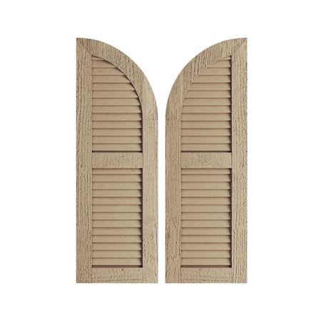 Rough Sawn 2 Equal Louver W/Quarter Round Arch Top Faux Wood Shutters, 15W X 82H (67 Low Side)